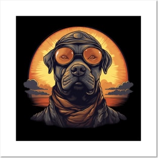 Black Pitbull Dog Funny Pilot Posters and Art